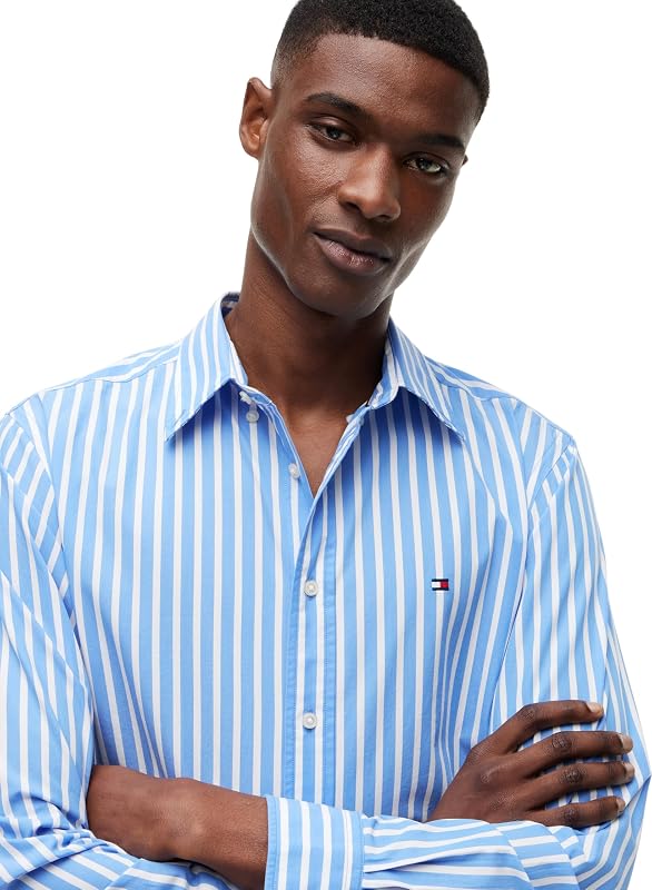 Men Shirts Flex Poplin Seasonal Stripe SHTMW0MW43315 Blue (Blue Spell/Stripe), M
