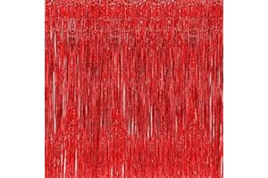 I-CHONY 2 Pcs 3.2ft x 8.2ft Shiny Red Metallic Tinsel Foil Fringe Curtains Photo Booth Backdrop for Birthday Wedding Holiday Celebration Bachelorette Party Decorations (Red)