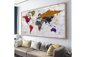 Framed wall art World Map Wall Art Canvas Picture 50cmx100cm Large Antiqued Map of The World Canvas Painting Artwork Prints f
