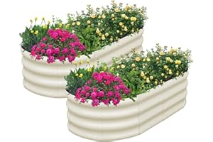 SnugNiture Galvanized Raised Garden Bed Outdoor, 2 Pcs 4x2x1ft Oval Metal Planter Box for Planting Plants Vegetables, White