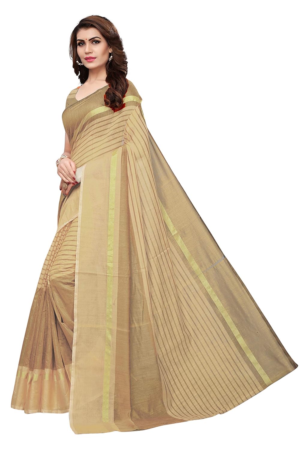 indira designer women's cotton saree with blouse piece (free size)