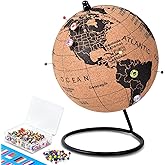 6" Cork Globe with 100 National Flag Pins & 50 Colored Push Pins – Cork World Map with Rotating Stand – Pin Globe for Travel Tracking, Home or Office Decor – Gift for Couples & Families(DH-DQY-145)