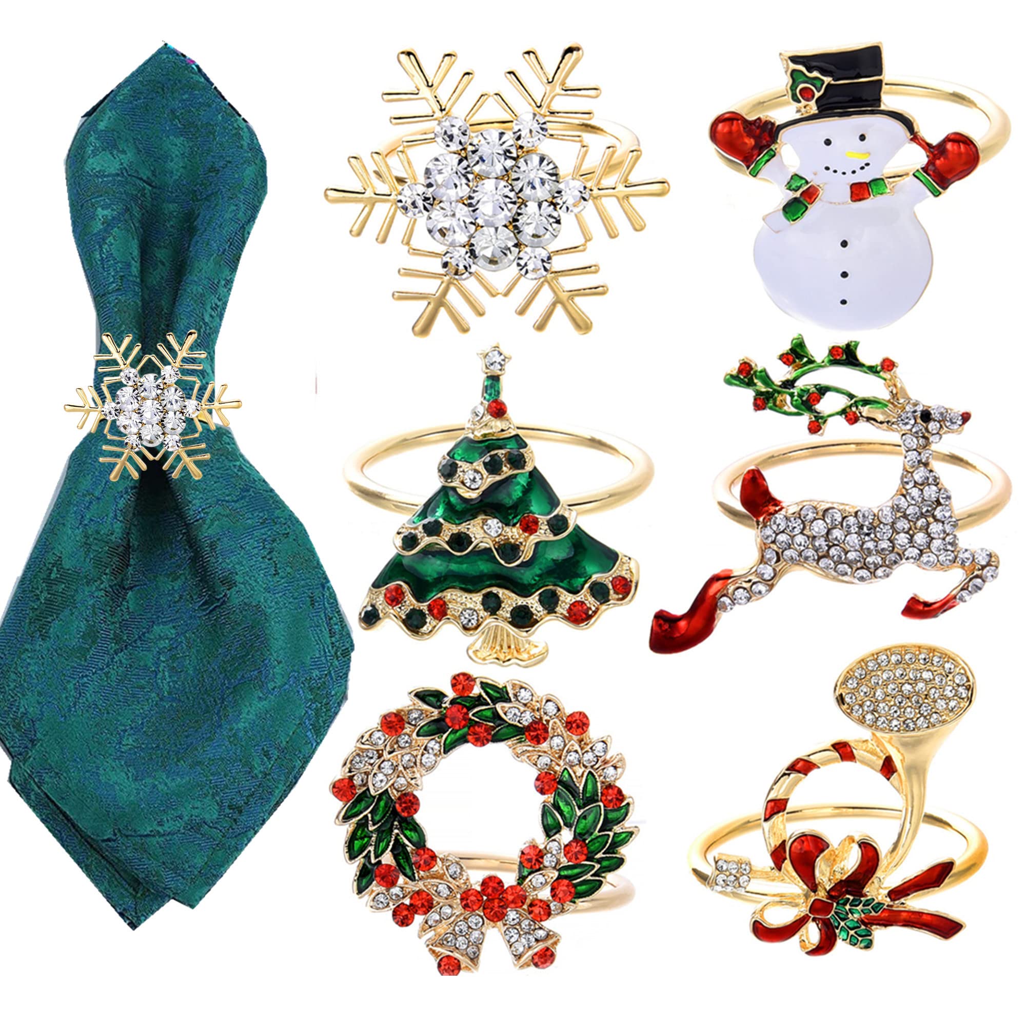 Christmas Napkin Rings Set of 6 Gold Metal Napkin Rings Holders for Holiday Christmas Dining Table Decoration Party Decor