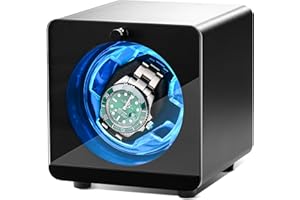 Cevale Single Watch Winder,Aluminum Automatic Watch Winder for Rolex with Ultra Quiet Motor(≈0dB),Self-Winding Metal Watch Winder for Every Watches,Blue Light,Gift for Watch Lovers