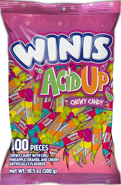 WINIS CHEWY CANDY SOUR & SPICY VARIETY BAG, TAFFY CANDIES 100 INDIVIDUALLY WRAPPED PIECES, SHARING SIZE 12OZ CANDY VARIETY BAG. TAFFY, GIFTS, HOLIDAY, PARTIES, CONCESSIONS, PANTRY, NON-MELTING, PARTY