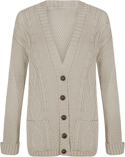 Femmes Torsade Grosse Maille Tricoté Bouton Manches Longues