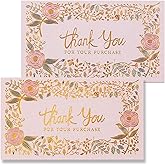 Thank You For Your Order Cards, 100-Pack Floral Thank You For Your Purchase Cards, 2 x 3.5 Inches, Business Card Size