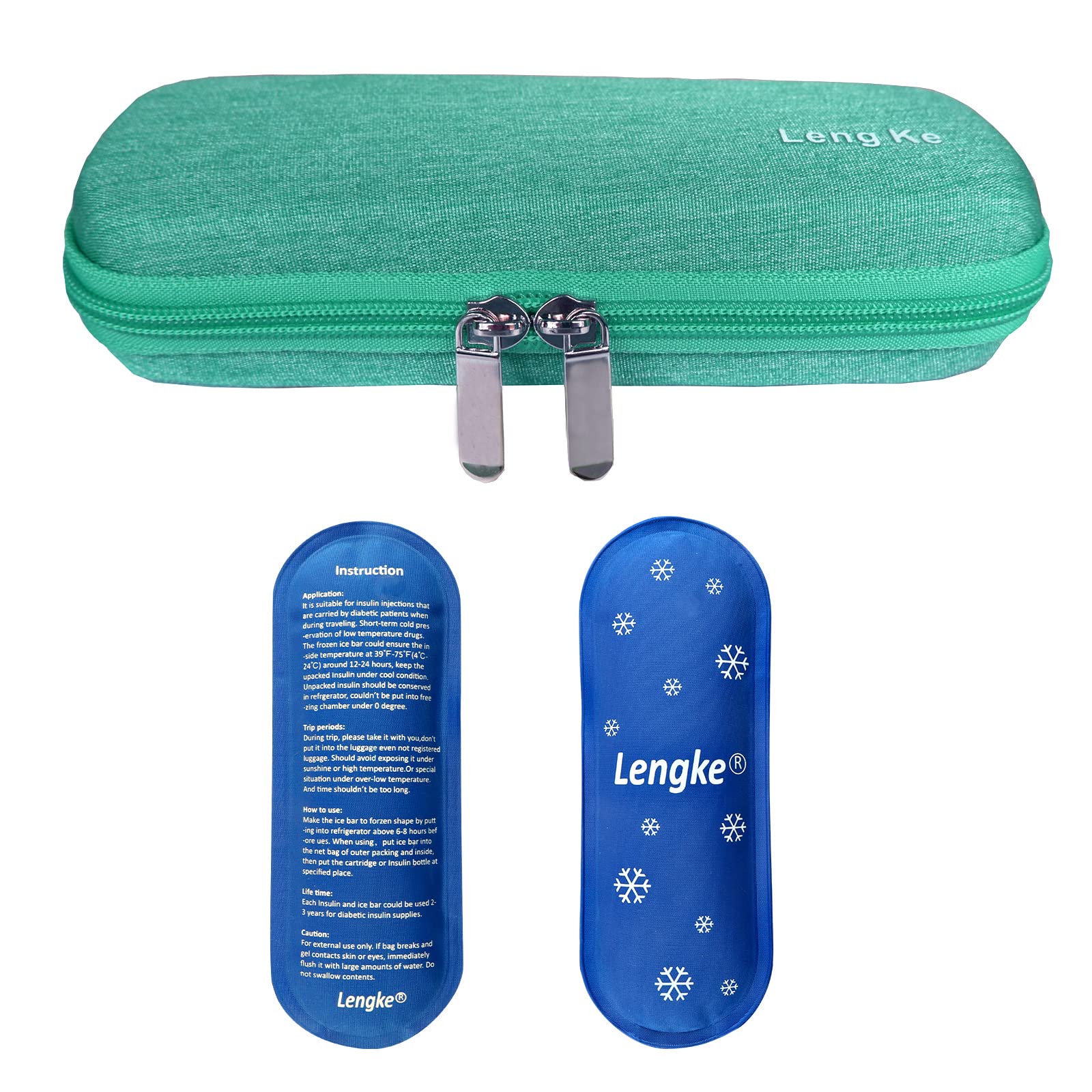 EVA Insulin Pouch for Diabetes Medication, Diabetic Travel Bag with 2 Nylon Cooling Packs for The Insulin Pen, Insulin Syringes and Other Diabetic Accessories(Green)