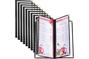Ziliny 10 Pcs 4.5 x 11 Inches Transparent Restaurant Menu Holders Clear Menu Covers with Metal Corners Black Folder Menu Book Menu Sleeves for Wine Drinks Coffee Bars Restaurant (4 Page 8 View)