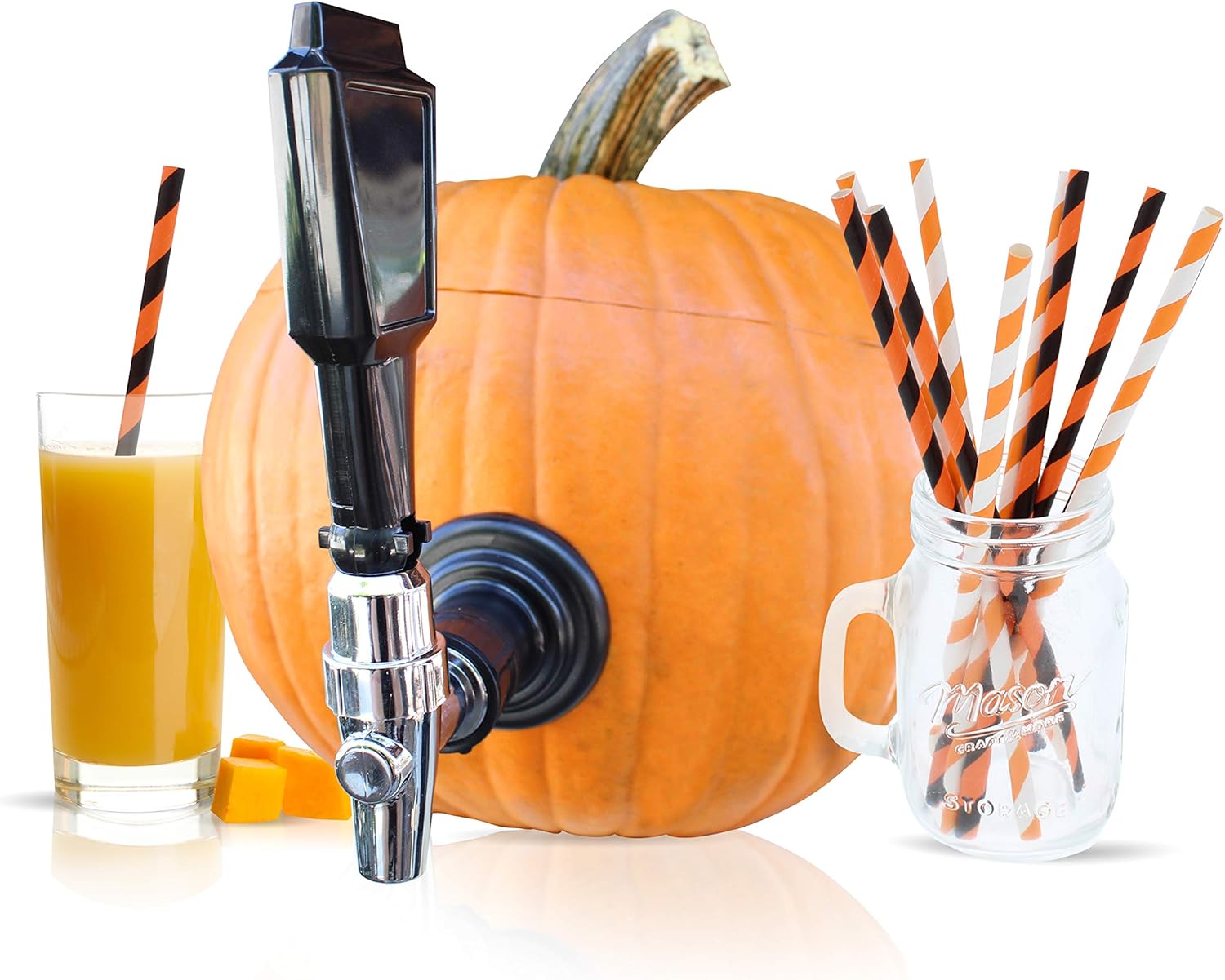 Party On Tap Pumpkin Tapping Kit - Keg Spout for Halloween, Thanksgiving, or Pumpkin Party Decorations - Includes Paper Straws
