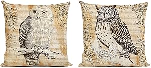 ArtKisser Owl Pillowcases Linen Cotton Animal Throw Pillow Covers Owl Bird Decorative Square Pillow Covers 18x18 Zipper Farmhouse Owl Cushion Pillow Covers Decors for Sofa Bedroom Living Room,Set of 2