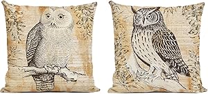 ArtKisser Owl Pillowcases Linen Cotton Animal Throw Pillow Covers Owl Bird Decorative Square Pillow Covers 18x18 Zipper Farmhouse Owl Cushion Pillow Covers Decors for Sofa Bedroom Living Room,Set of 2