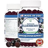 Lunakai USA Made Black Sambucus Elderberry Gummies for Adults & Kids with Vitamin C & Zinc - Immune Support, Antioxidants, Non-GMO, 60 Gummies