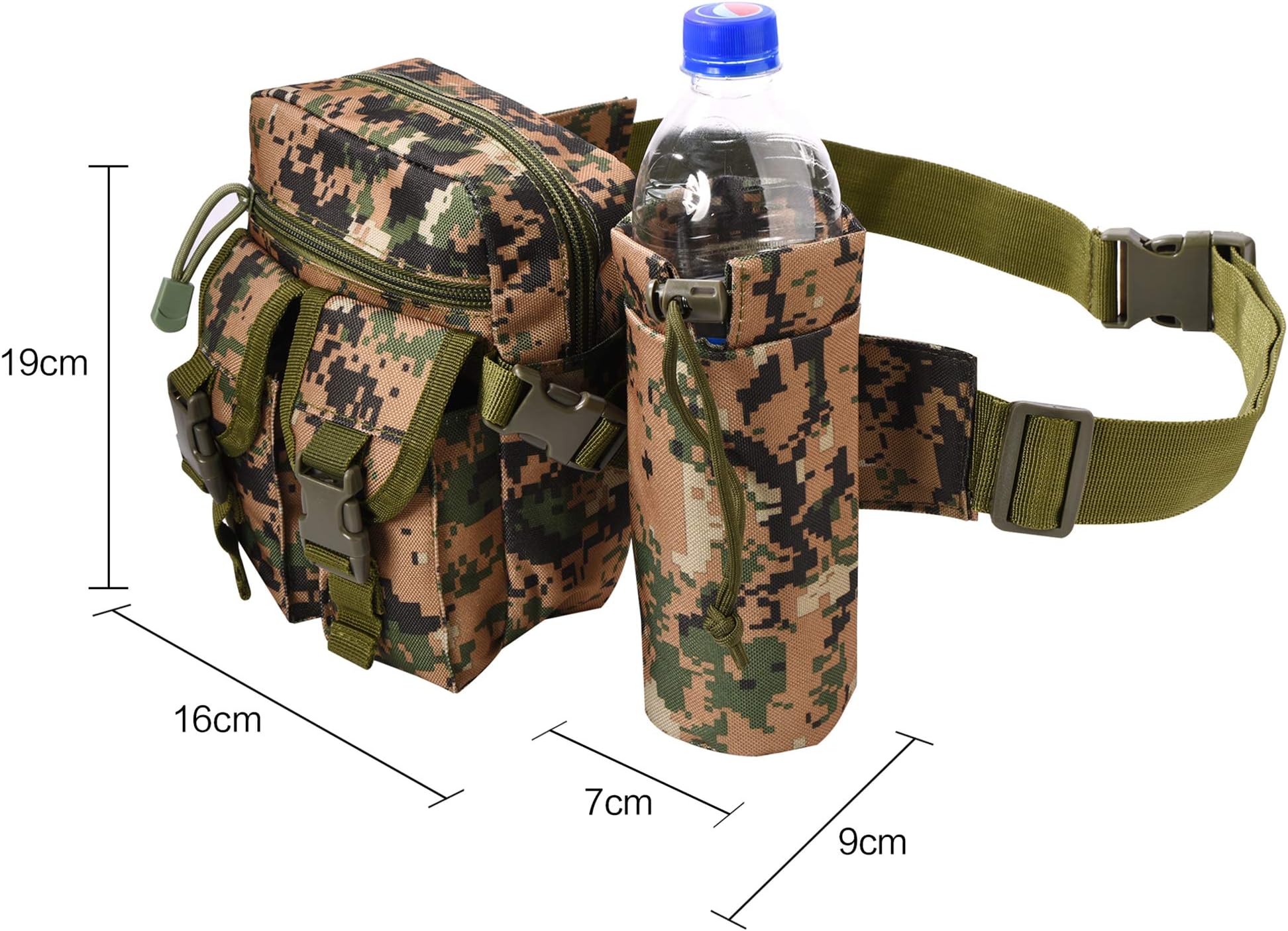 HoYiXi Portable Tactical Waist Bag with Water Bottle Pouch for Hiking Walking Cycling Climbing Fishing Waterproof Military Waist Belt Utility Water Bottle Pouch Pack- Black