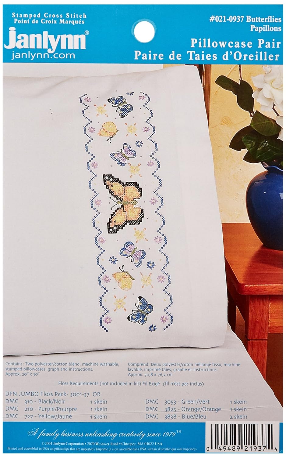 Janlynn Stamped Cross Stitch Pillowcase Pair, Butterflies Amazon.co.uk Kitchen & Home