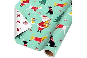 American Greetings Jumbo Reversible Christmas Wrapping Paper Roll, Puppy Dogs and Santa Paws Holiday Gift Wrap (175 sq. ft., 1 Extra Large Roll-30 in. x 70 ft.) Mint Green, Red, and White