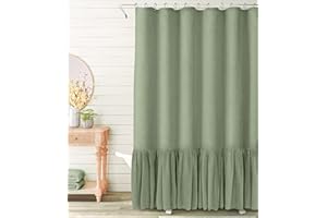 Awellife Sage Green Farmhouse Shower Curtain with A Ruffle Hem Linen Blend Shower Curtain for Bathroom Nature