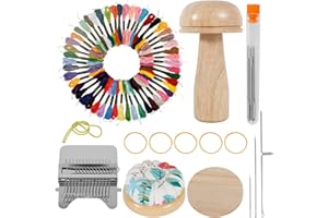 Mini Darning Loom, Mushroom Knit Patch Kit with 14 Hooks, Small Speedweve Style Weaving Darning with 12 Pcs Crochet Hook 50 C
