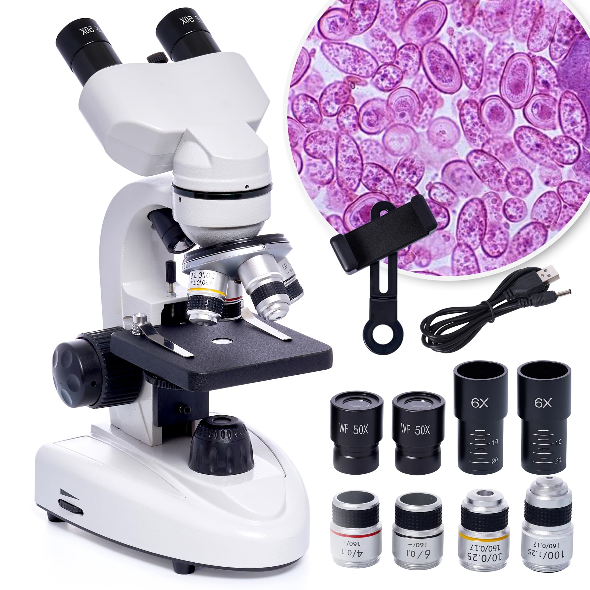 Photo 1 of Velamnia LED Binocular Compound Microscope 200X-5000X Magnification Professional Binoculars Composite Microscope with Wide Field Eyepieces