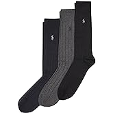 Polo Ralph Lauren Men's Rib Crew Sock 3 Pair Pack, Black, Mens Shoe Size 6-12