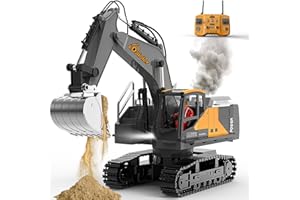 Remote Control Excavator Toy for Boys 3+, RC Construction Vehicle with Spray, 3×Rechargeable Battery/680° Rotation/Metal Shov