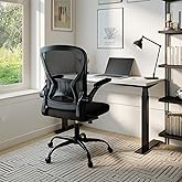 Youhauchair Mesh Office Chair, Ergonomic Home Office Desk Chairs with Flip-up Arms and Lumbar Support, Height Adjustable, Black