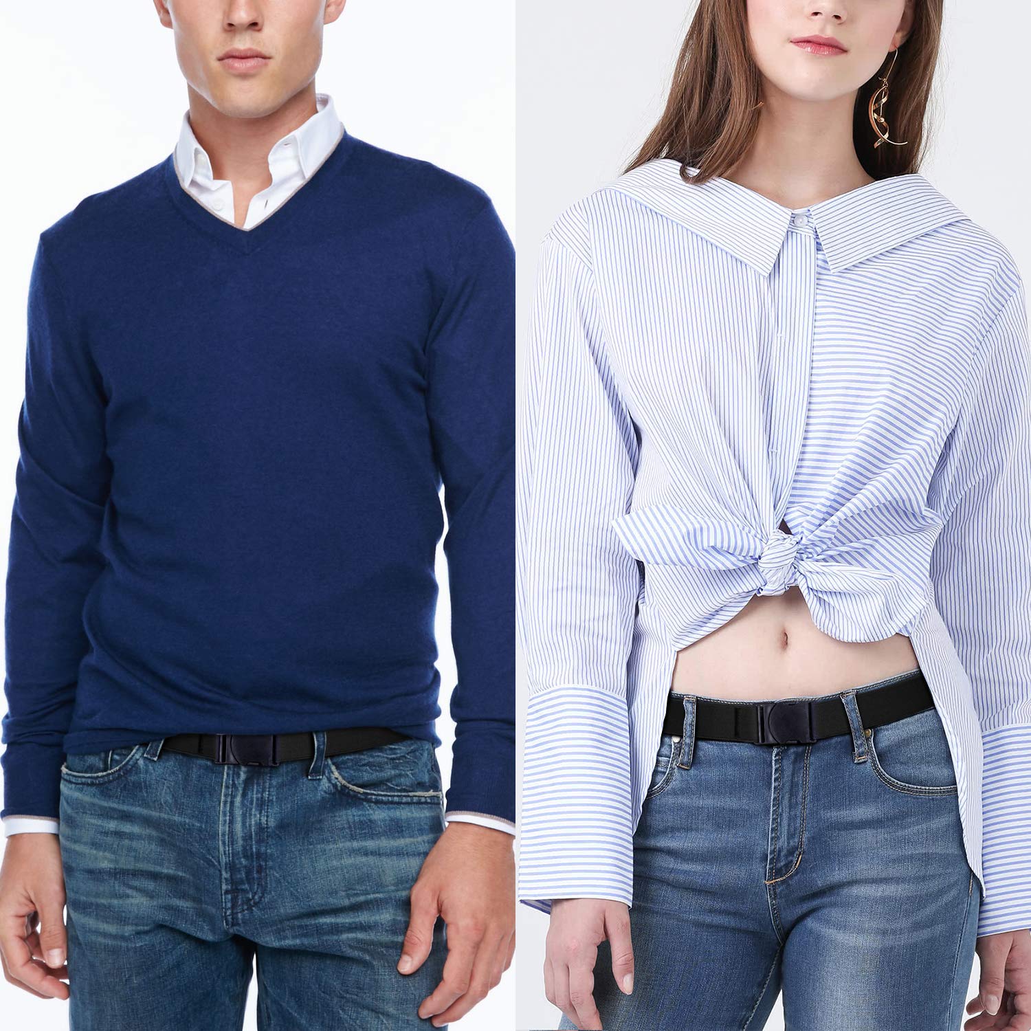 Elastic Waist Belts for Men & Women Fashion Adjustable Stretch Belt No Show Flat Buckle