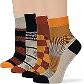 7BIGSTARS KINGDOM Women's Cotton Diabetic Quarter Non-Binding Extra Wide Novelty Socks - 4 Pack Medium - Heart Stripe - Sock Size 9-11 Shoe Size 5-9 M Black, Brown, Orange, Ecru
