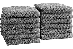 GREAT BAY HOME Grey Washcloth- 100% Cotton 12-Pack 13x13 Wash Cloth - Absorbent, Quick-Drying, Durable Face Towels for Bathroom Decor - Low-Twist, Two-Ply Fibers (Dark Grey)