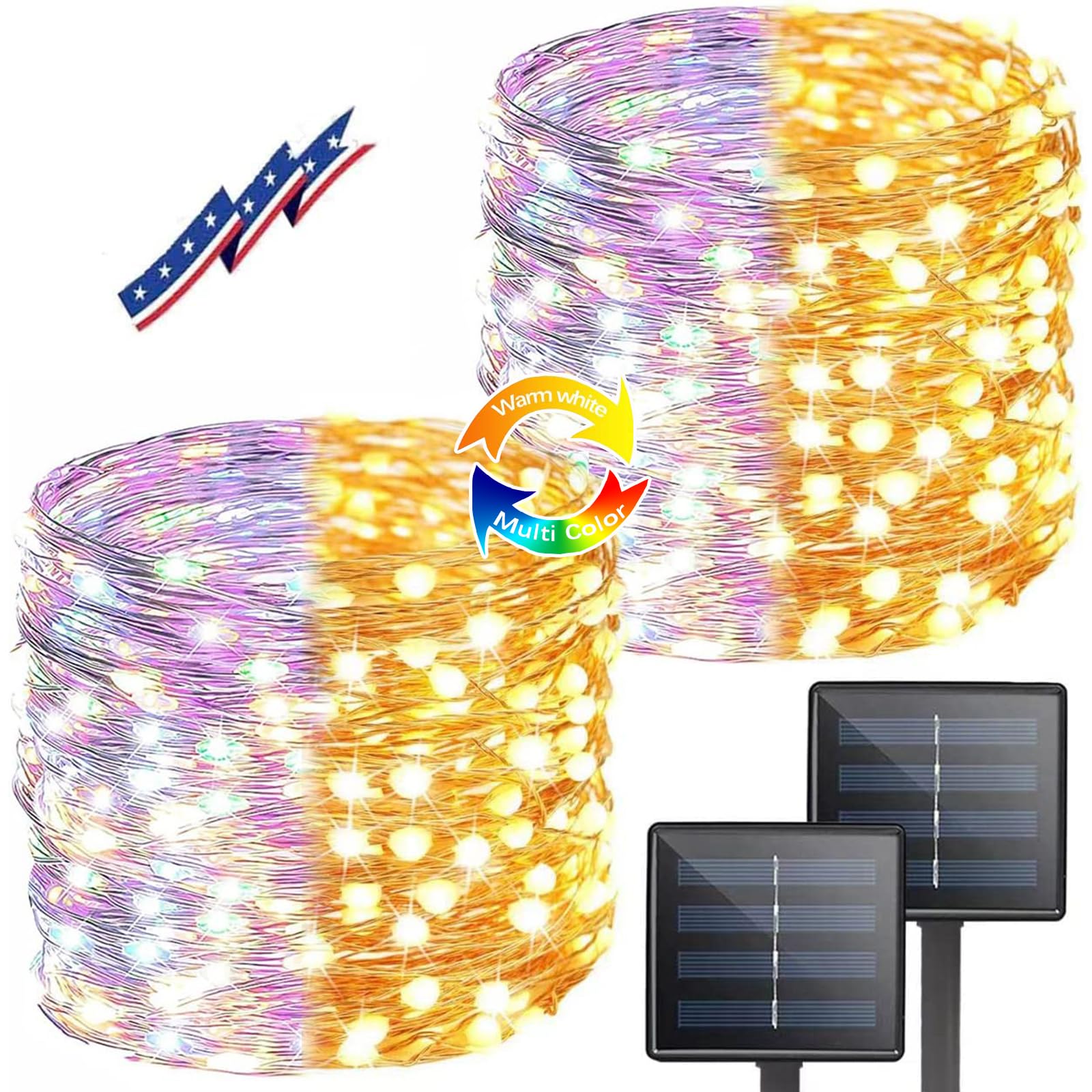 Photo 1 of (Warm White ? Multicolor) Solar Christmas String Lights Outdoor, 2-Pack 80FT 200 LED Waterproof Copper Wire, Solar Twinkle Lights with 8 Modes Solar Fairy Light for Tree Garden Wedding Christmas Decor
