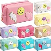 Chunful 9 Pcs Preppy Makeup Bag PU Leather Cosmetic Bag Bulk Makeup Plain Pouch Waterproof Toiletry Purse for Women Traveling Pencil Case Valentine's Day Gifts(Multicolor,Smile, Lightning, Heart)