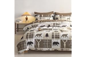 Wake In Cloud - Rustic Comforter Set, Cabin Christmas Farmhouse Western Lodge Woodland Wildlife Patchwork RV Outdoor Theme, S