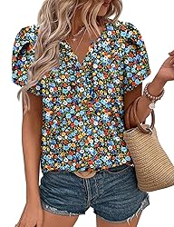 KISSMODA Women's Tunic Tops Casual V Neck Short