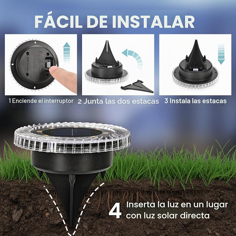 - Luces solares para exteriores, paquete de 20 luces solares de suelo, IP65 impermeables para escaleras, terraza y pasarelas (blanco cálido) — foto 5 de 6