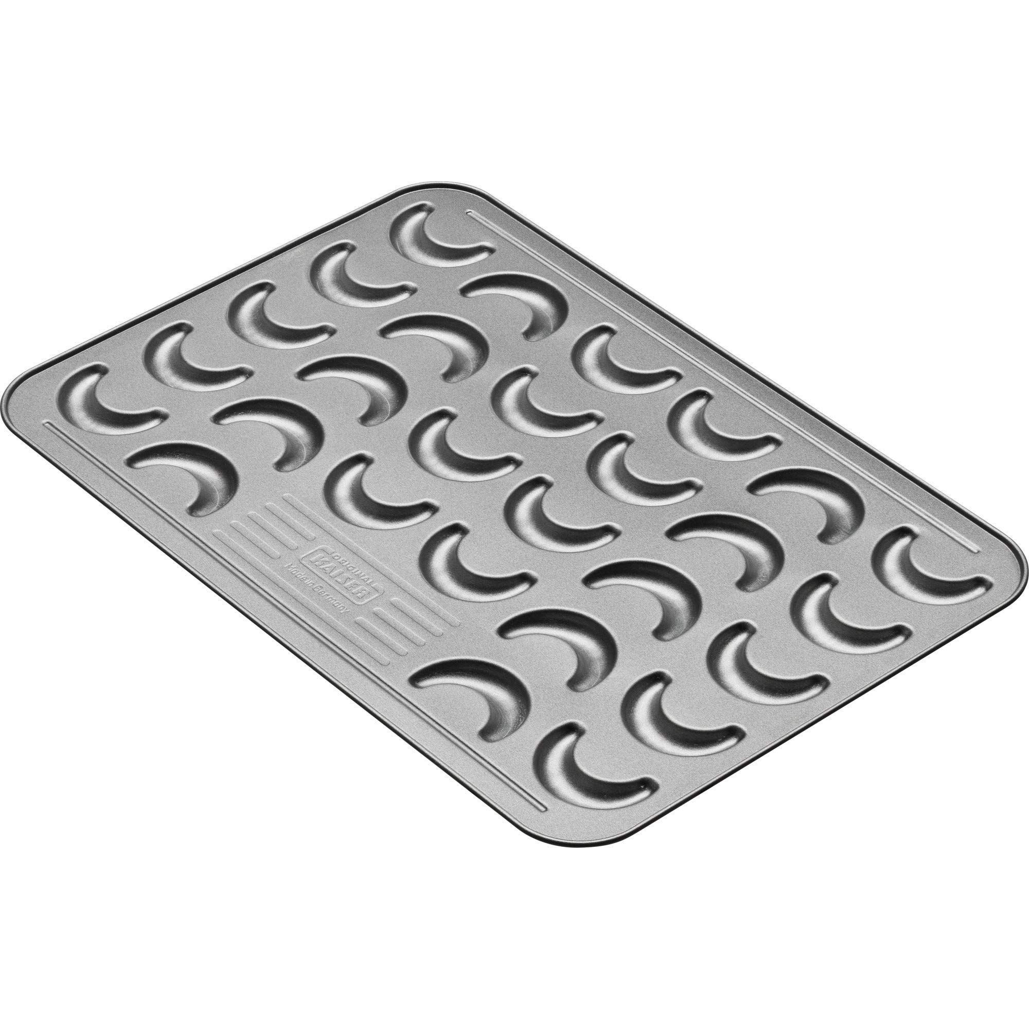 Kaiser 2300661995 Vanilla Kipferl Baking Tray for 28 Vanilla Popper Cookie Shape, Time-Saving Dumpling Tray, Non-Stick Coating, Biscuits Baking Christmas Black