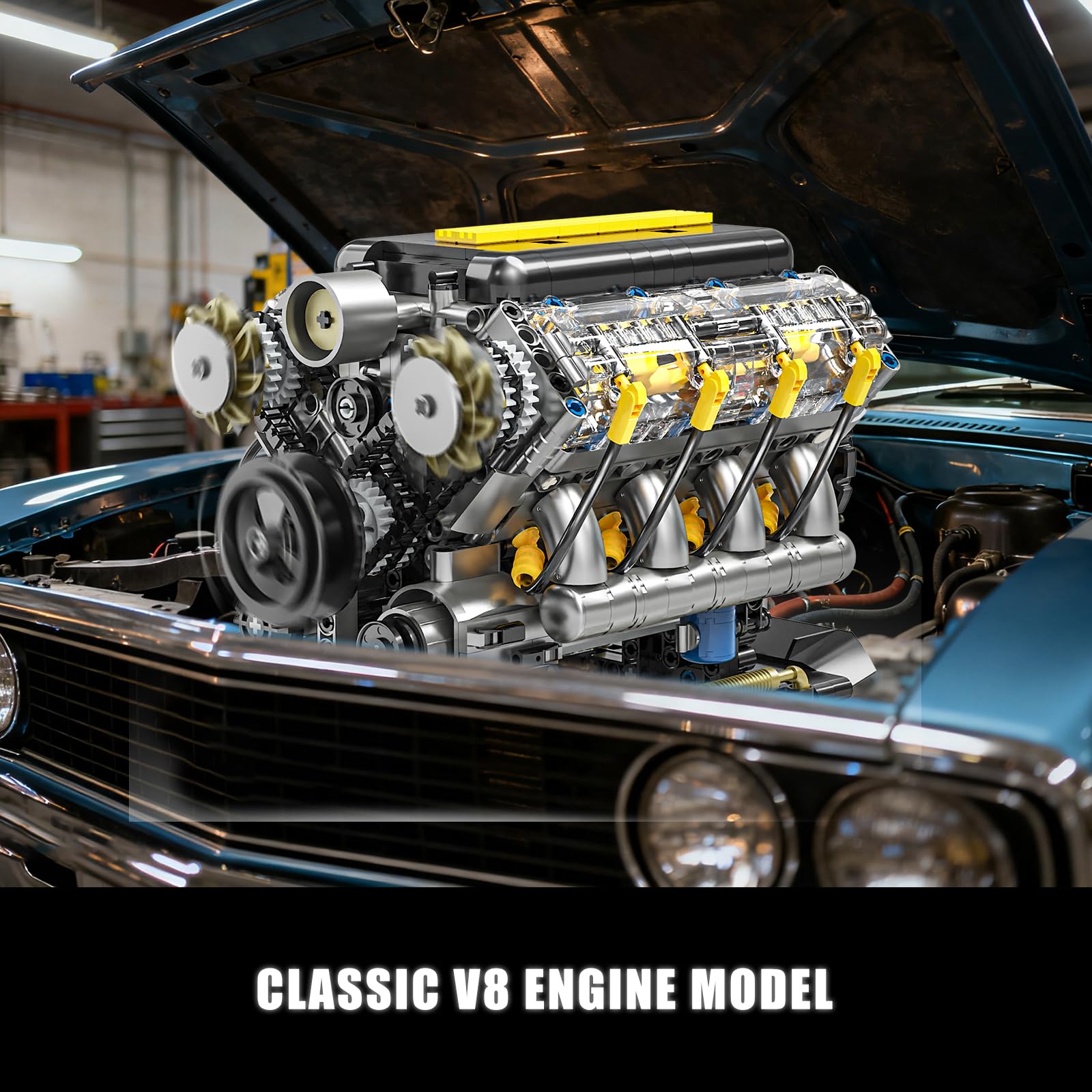 Technik V8 Motor Bausatz Bausteine Klemmbausteine, Ideas Mini V8 Eigene Modellbausatz für Erwachsene, Kompatibel mit Lego Set, STEM Spielzeug Geschenk für Auto Fans und Jungen ab 14 Jahren (905 Teile) 7