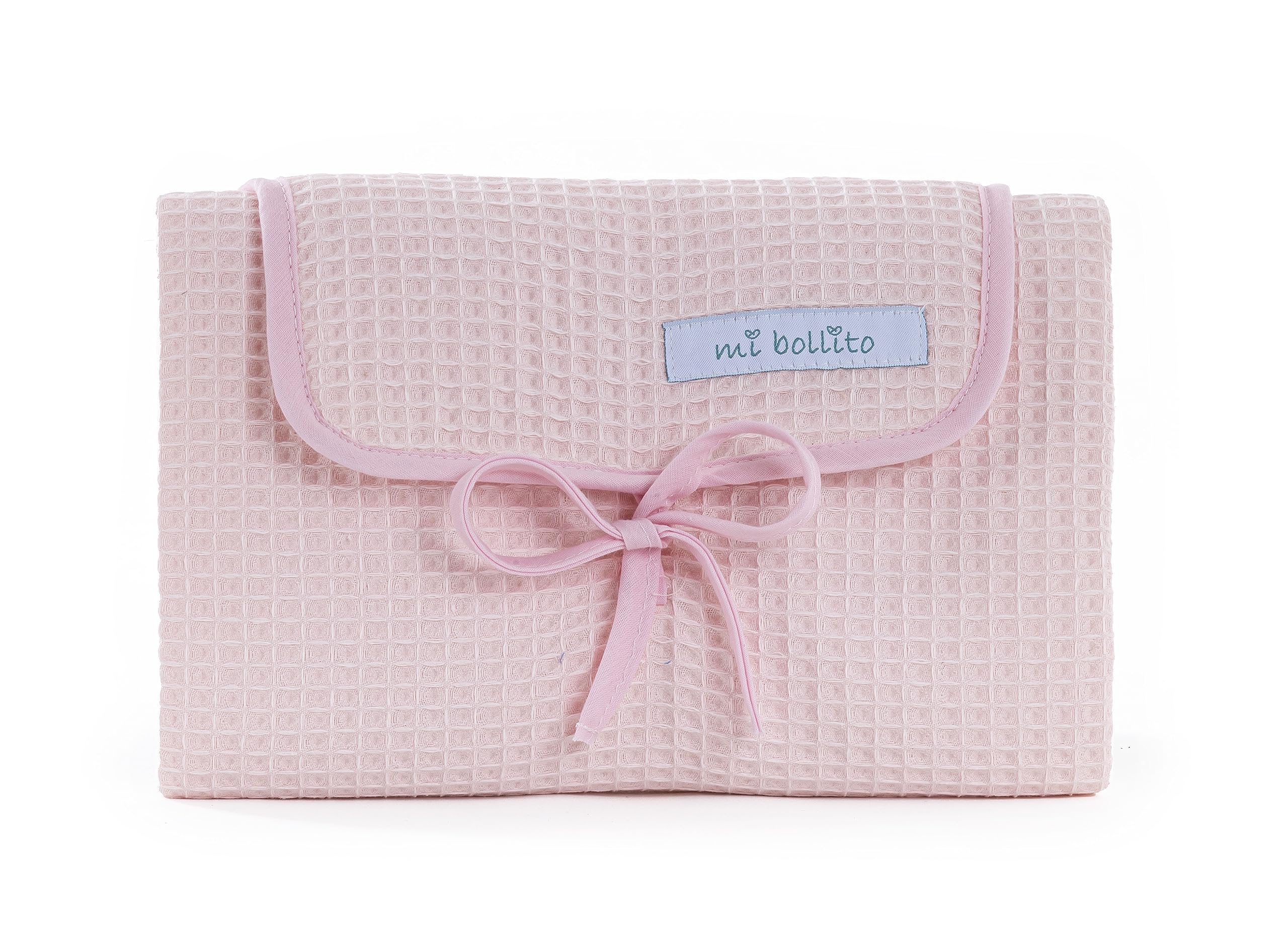 Mi bollito Baby Changing Mat Portable Foldable Waterproof 100% Waffle Cotton Fabric Easy to Store in Maternity Bag Ideal Newborn Gift (Light Pink)