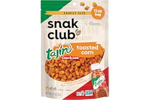 Snak Club Tajin Toasted Corn, Roasted Corn Nuggets with Chili and Lime Seasoning, Mild, Non-GMO, Gluten-Free, Kosher Snack, No Artificial Colors or Flavors, Low Cholesterol, 11 oz Resealable Bag