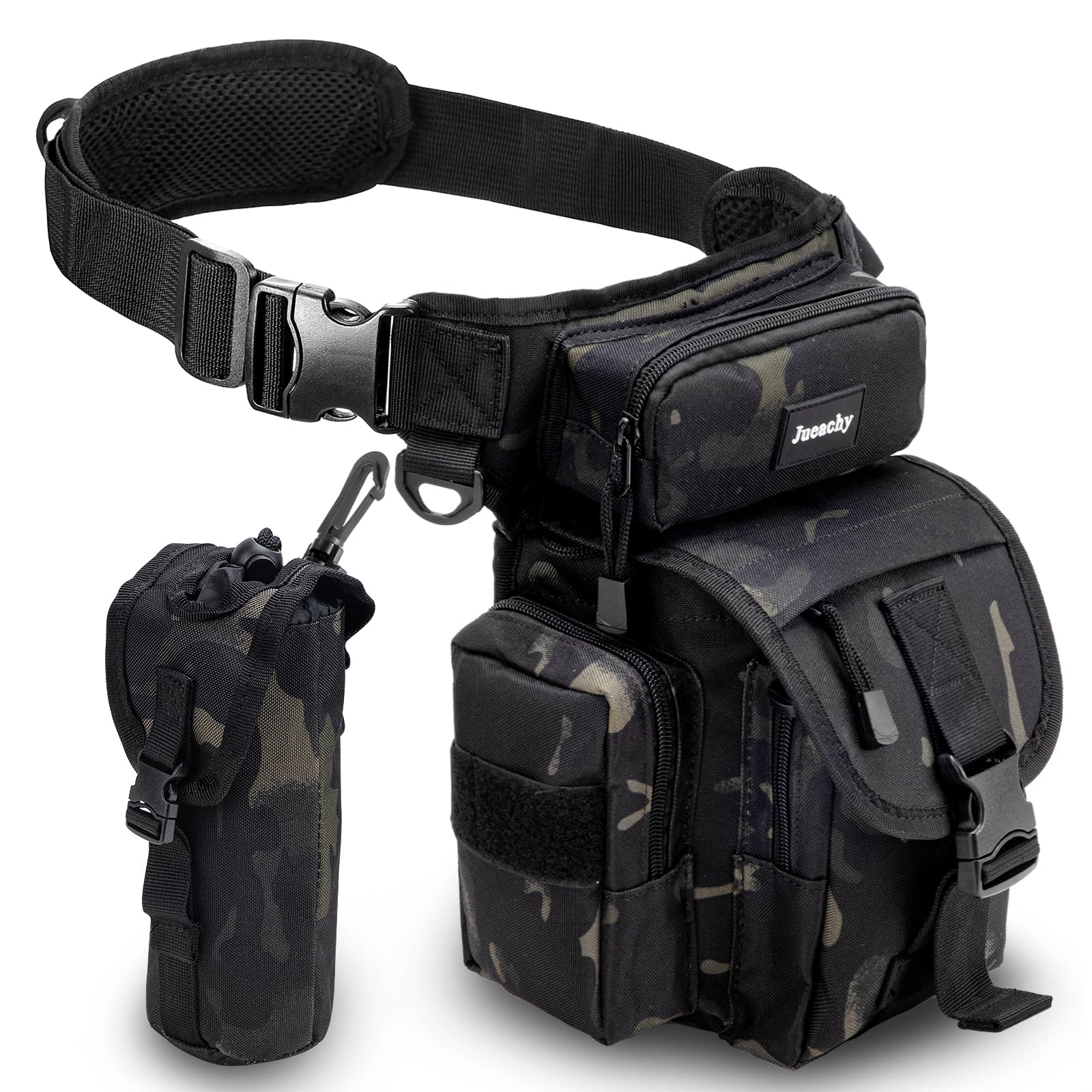 Jueachy Tactical Thigh Bag - Multifunctional Drop Leg Bag with Water Bottle Pouch for Motorcycling, Hiking, Traveling, Fishing, Camping