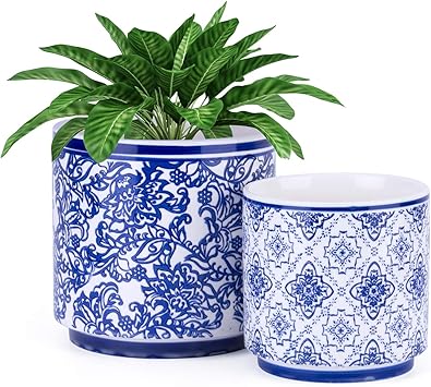 Amazon Himetsuya 植木鉢カバー おしゃれ カバー プランター 穴なし植木鉢 セット 13cm 10cm Navy Blue 鉢 プランターカバー