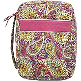 DIWI Bible Cover Quilted Cotton Good Book Case Large Sizes 10 X 7 X 2.75 inches Zip Closer Slip Pocket (Magenta Paisley C1, Large)