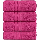 Elegant Comfort Three Line Popcorn Towel Set for Bathroom 16 x 28 inches, Premium Hotel Quality 4-Pack Hand Towels, 100% Turkish Cotton, Soft and Durable, Quick Dry and Highly Absorbent, Hot Pink