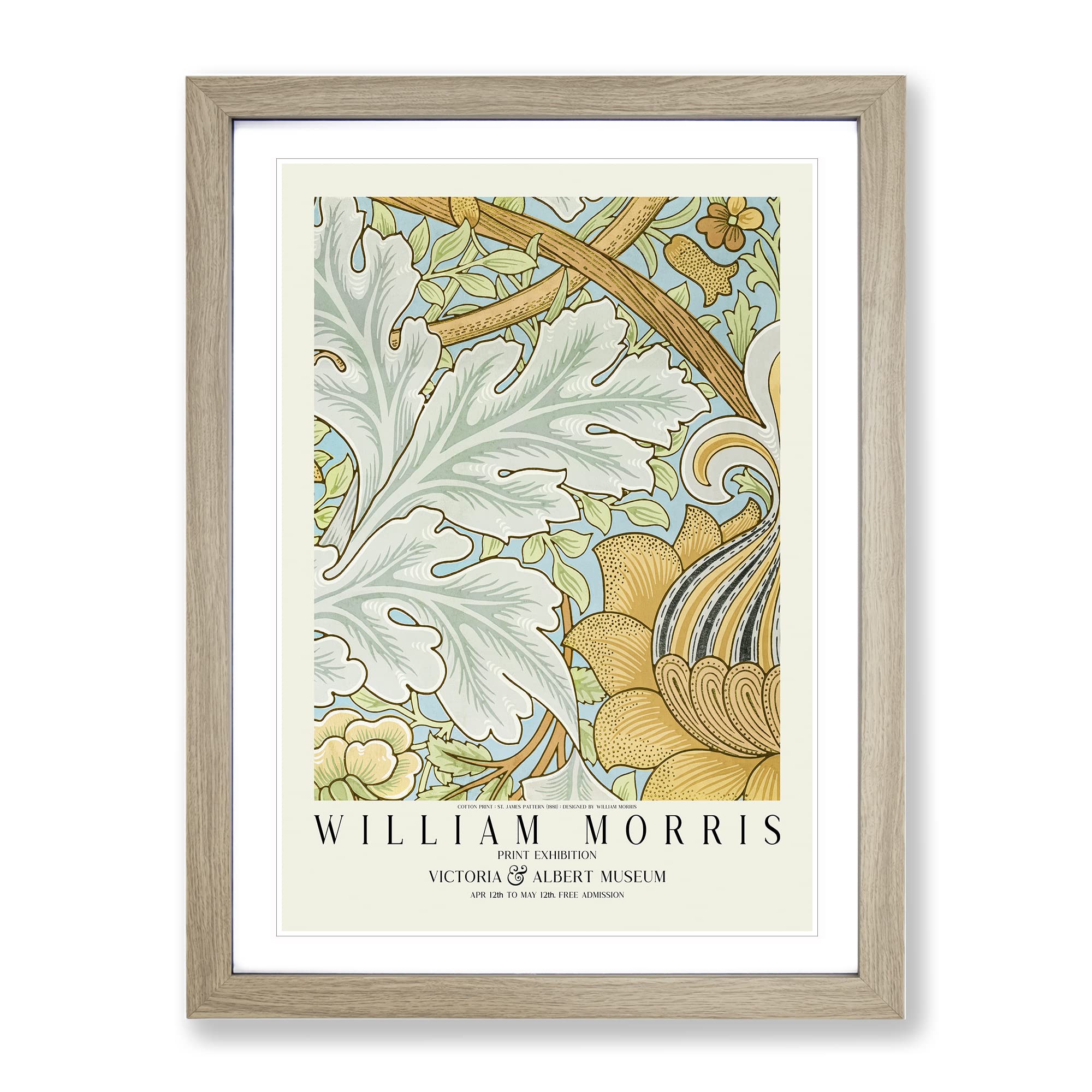 St. James Pattern With Border By William Morris Classic Painting Framed Wall Art Print, Ready to Hang Picture for Living Room Bedroom Home Office Décor, Oak A4 (34 x 25 cm)