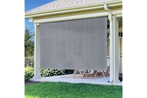 Artpuch Outdoor Roller Shade 6'(W) x6'(H) Exterior Fabric Blind Gray Cordless Roll Up Shade, Wand Operation Roller Shade Cloth for Patio Porch Gazebo