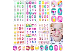 LABEOL 144 Pieces Fake Nails for Kids Girls Artificial Kids Press on Nails Full Cover Short Acrylic Stick On Nails False Nail Tips Kit for Children Little Girls Nail Art Decoration (lovely)