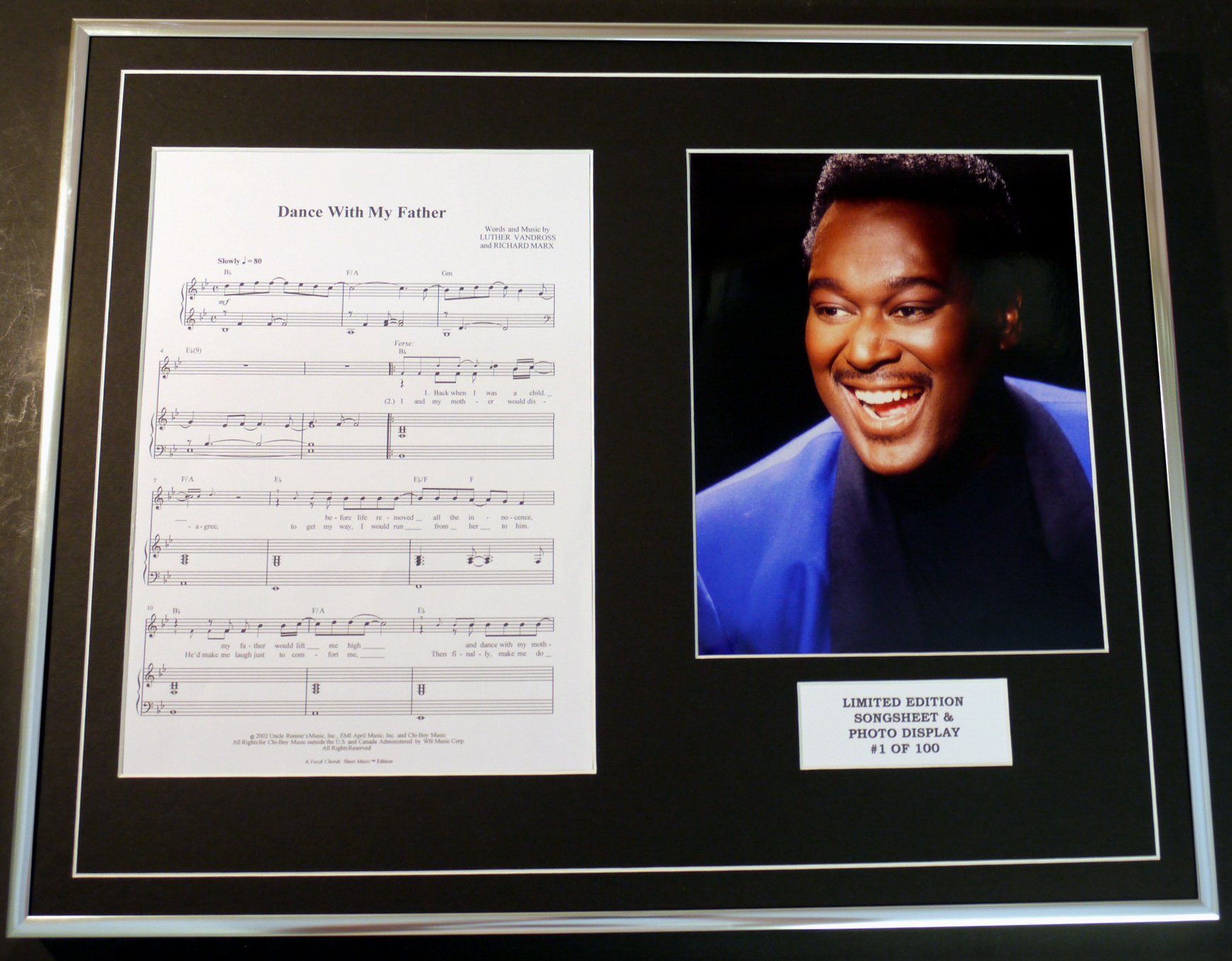 LUTHER VANDROSS/Song Sheet & Photo Display/Limited Edition/DANCE WITH MY FATHER