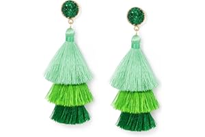 Me&Hz Colorful Layered Tassel Earrings Bohemian Statement Tiered Tassel Big Dangle Drop Earrings for Women Druzy Studs Christmas Mother's Day Gift