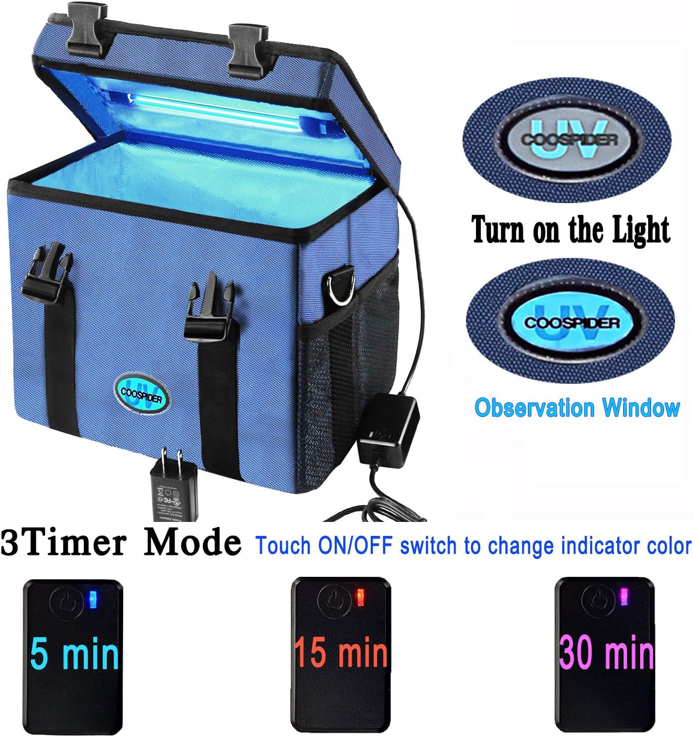 UV-C Light UV Cleaner Bag Portable/USB Input/Jumbo Size Capacity / 5/15/30 Minutes Timer/UVC Without Ozone Smell ( Sterile tote CTUV-T2)