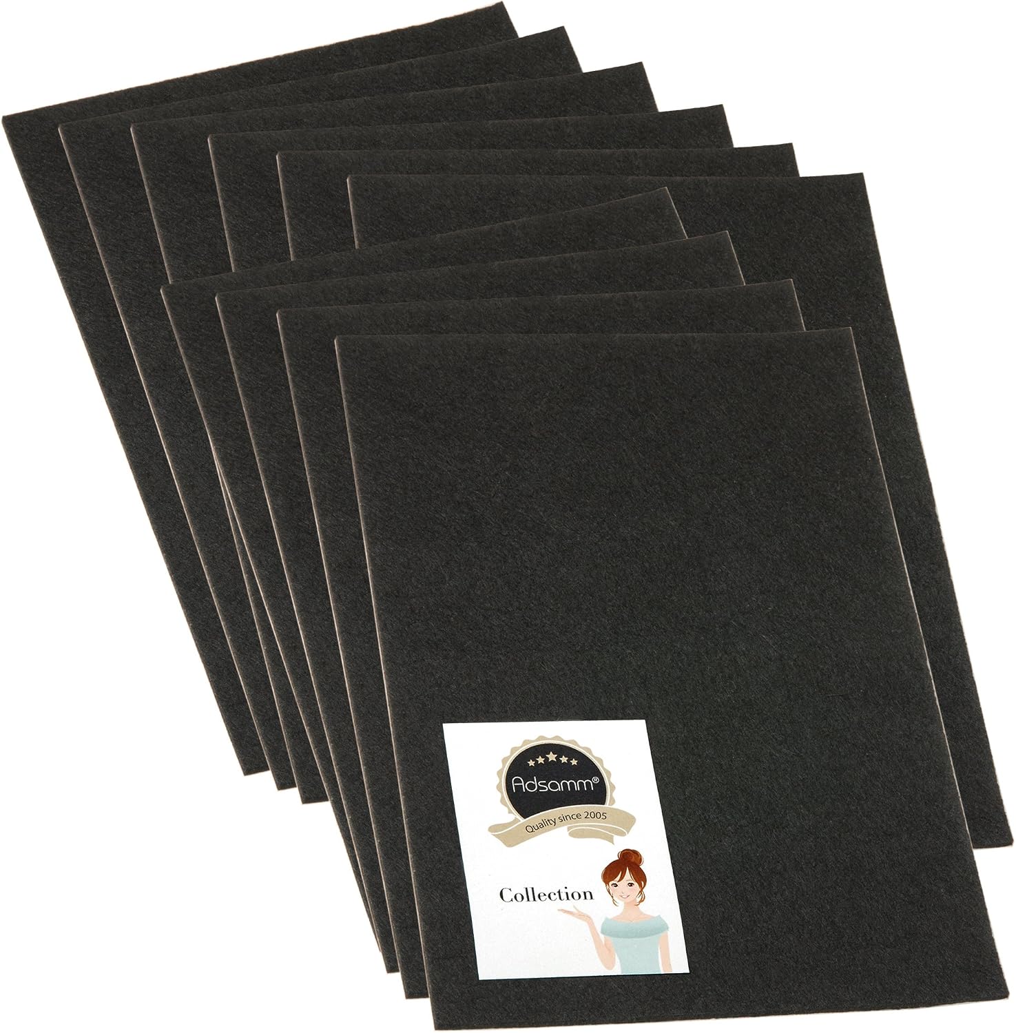 Adsamm® / 5 x self-adhesive Felt Sheets/Black / 7.87x11.81'' (200x300 mm) / rectangular / 0.138'' / 3.5 mm thick stick-on furniture felt glides/Furniture & Chair Glides