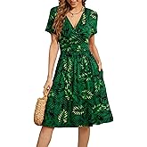 WEACZZY Women's Summer Short Sleeve Casual Dresses V-Neck Floral Party Dress with Pockets